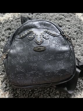 Ed Hardy Black Embossed Mini Backpack - Stud Accent